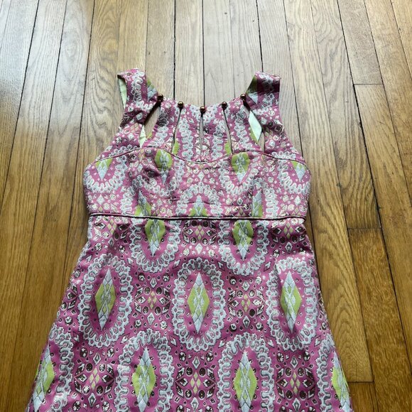 Milly Sz 4 Pink Gold Metallic Brocade Embroidered Sleeveless Cutout Sheath Dress - Picture 6 of 15